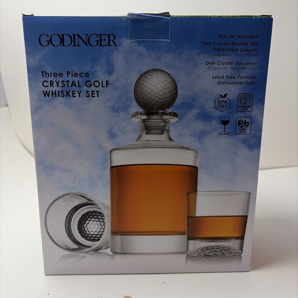 Godinger three piece crystal golf whiskey set 2 Glasses And One Decanter